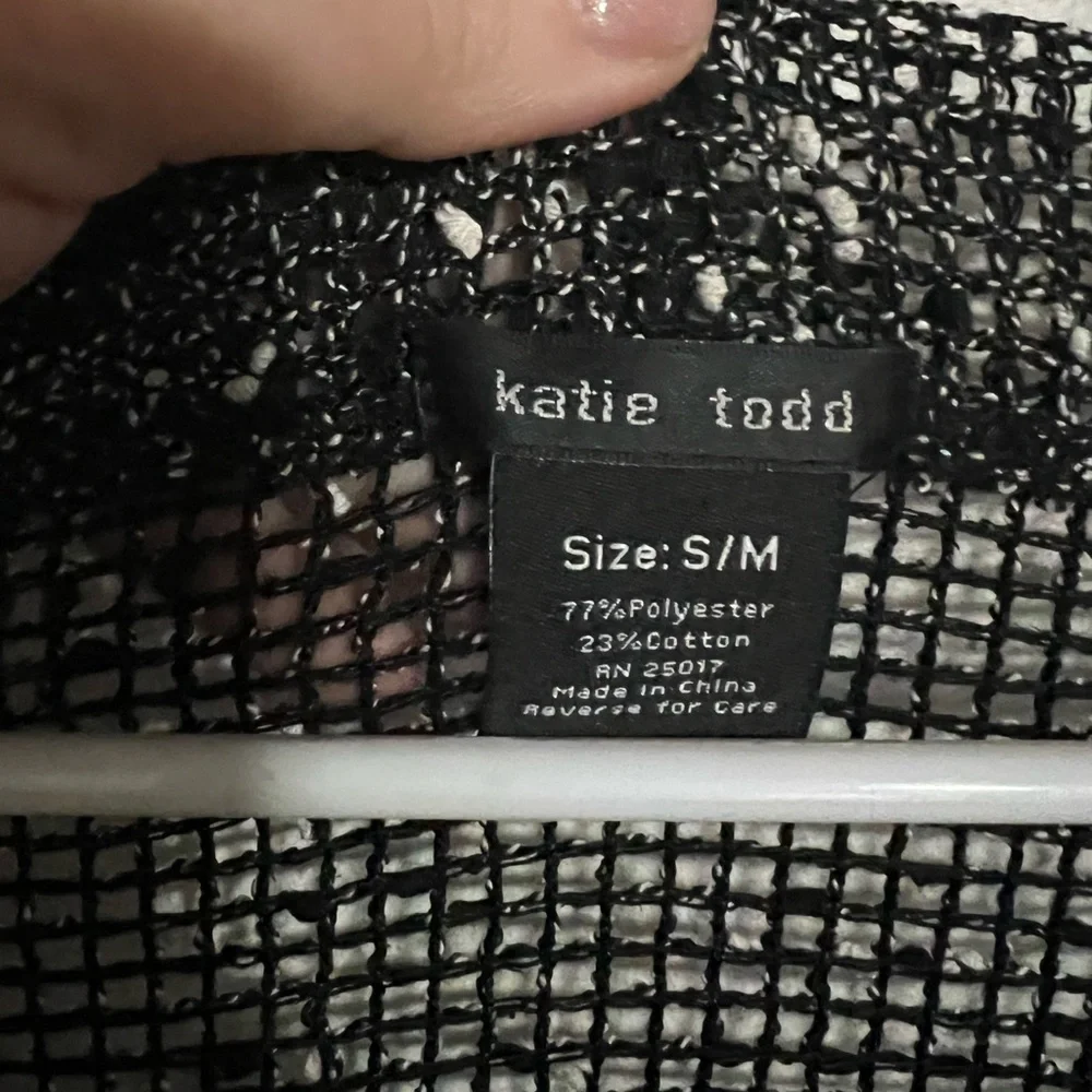 KATIE TODD Classic Open Weave Sleeveless Cardigan Black White Women's‎ Size S/M